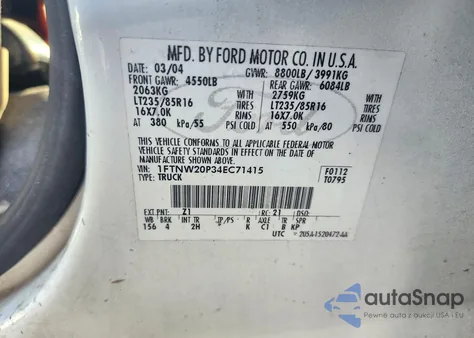 2004 Ford F-250 Lariat/Xl/Xlt from USA, damaged, VIN 1FTNW20P34EC71415